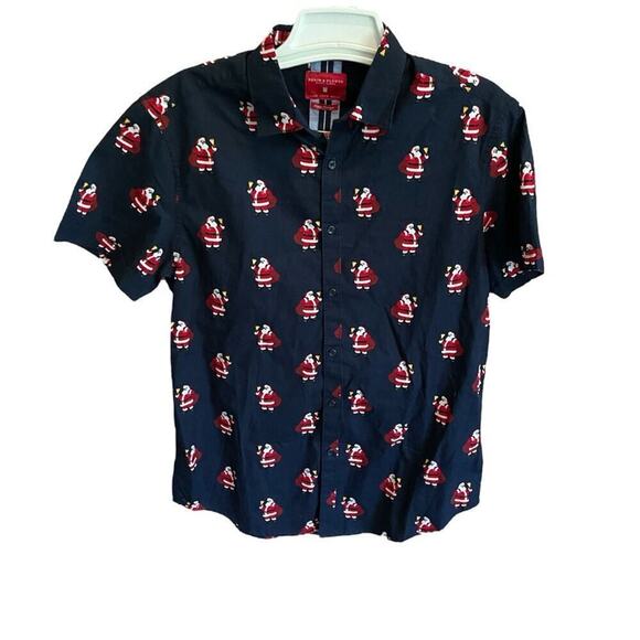 Denim & Flower Santa Shirt Short Sleeve Button Down Ricky Singh Size Medium NWT - Picture 1 of 6